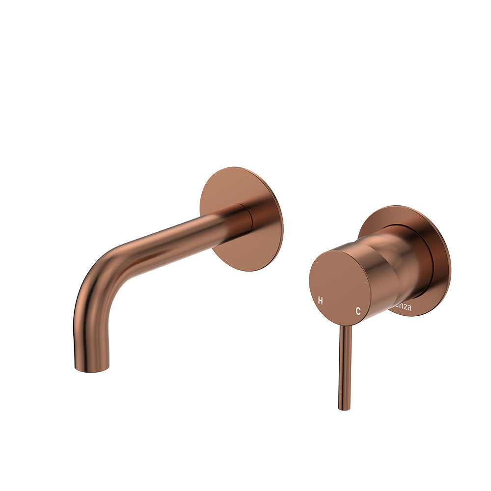 Fienza Kaya Basin/Bath Wall Mixer 130mm Outlet Set Dress Kit Round Plate, Brushed Copper