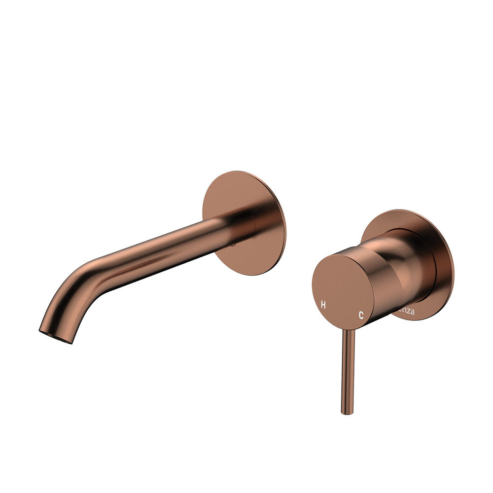 Fienza Kaya Basin/Bath Wall Mixer Set Round Plates 160mm Outlet, Brushed Copper