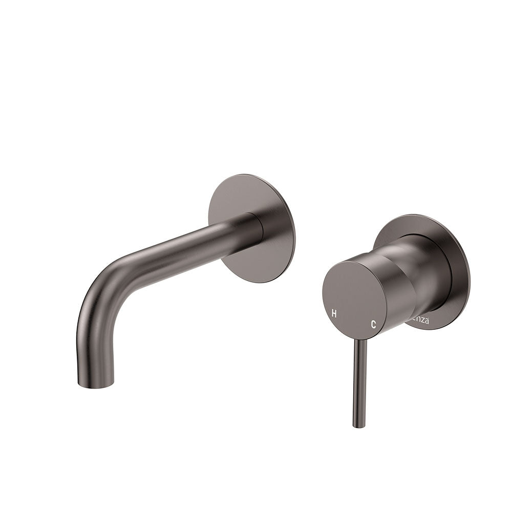 Fienza Kaya Basin/Bath Wall Mixer 130mm Outlet Set Dress Kit Round Plates, Gun Metal
