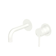 Fienza Kaya Basin/Bath Wall Mixer Set Round Plates 130mm Outlet, Matte White