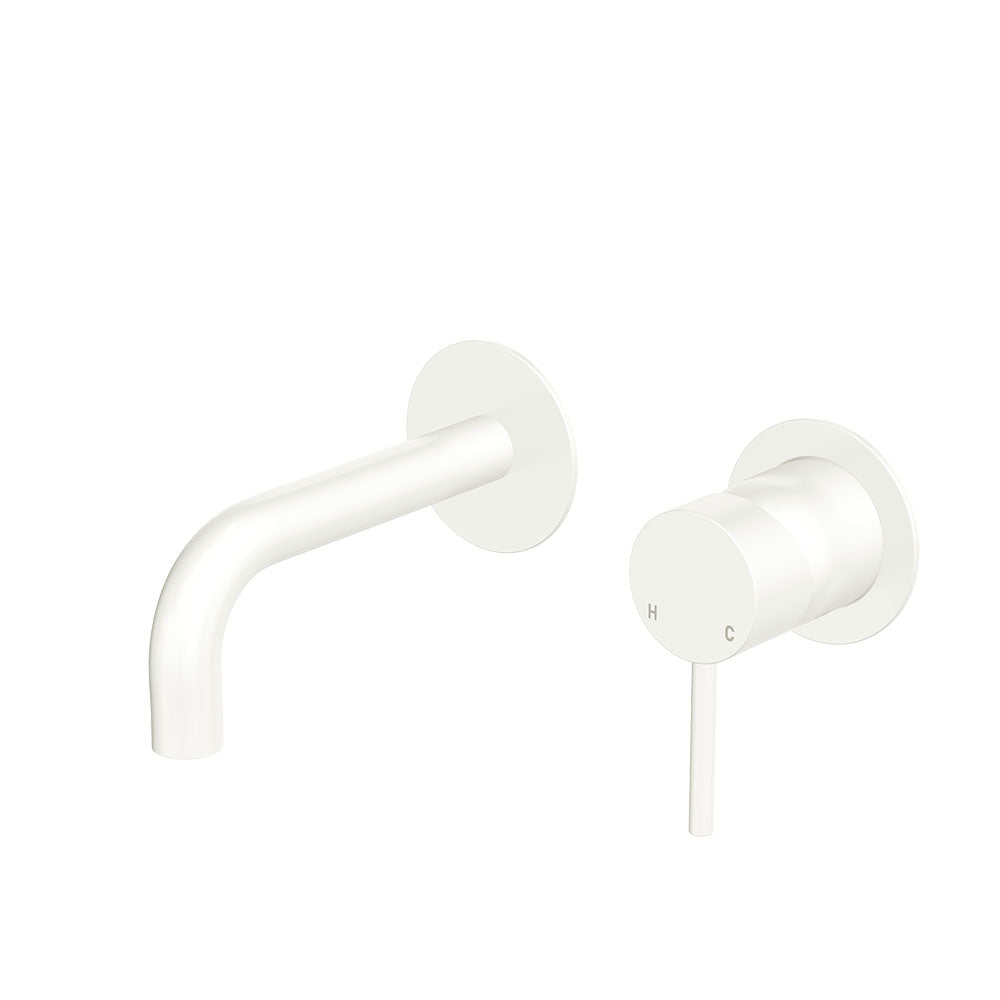 Fienza Kaya Basin/Bath Wall Mixer 130mm Outlet Set Dress Kit Round Plates, Matte White