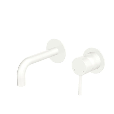 Fienza Kaya Basin/Bath Wall Mixer 130mm Outlet Set Dress Kit Round Plates, Matte White