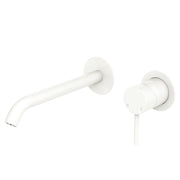 Fienza Kaya Basin/Bath Wall Mixer Set Round Plates 200mm Outlet, Matte White