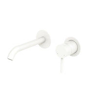 Fienza Kaya Basin/Bath Wall Mixer Set Round Plates 160mm Outlet, Matte White