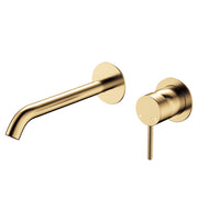 Fienza Kaya Basin/Bath Wall Mixer Set Round Plates 200mm Outlet, Urban Brass
