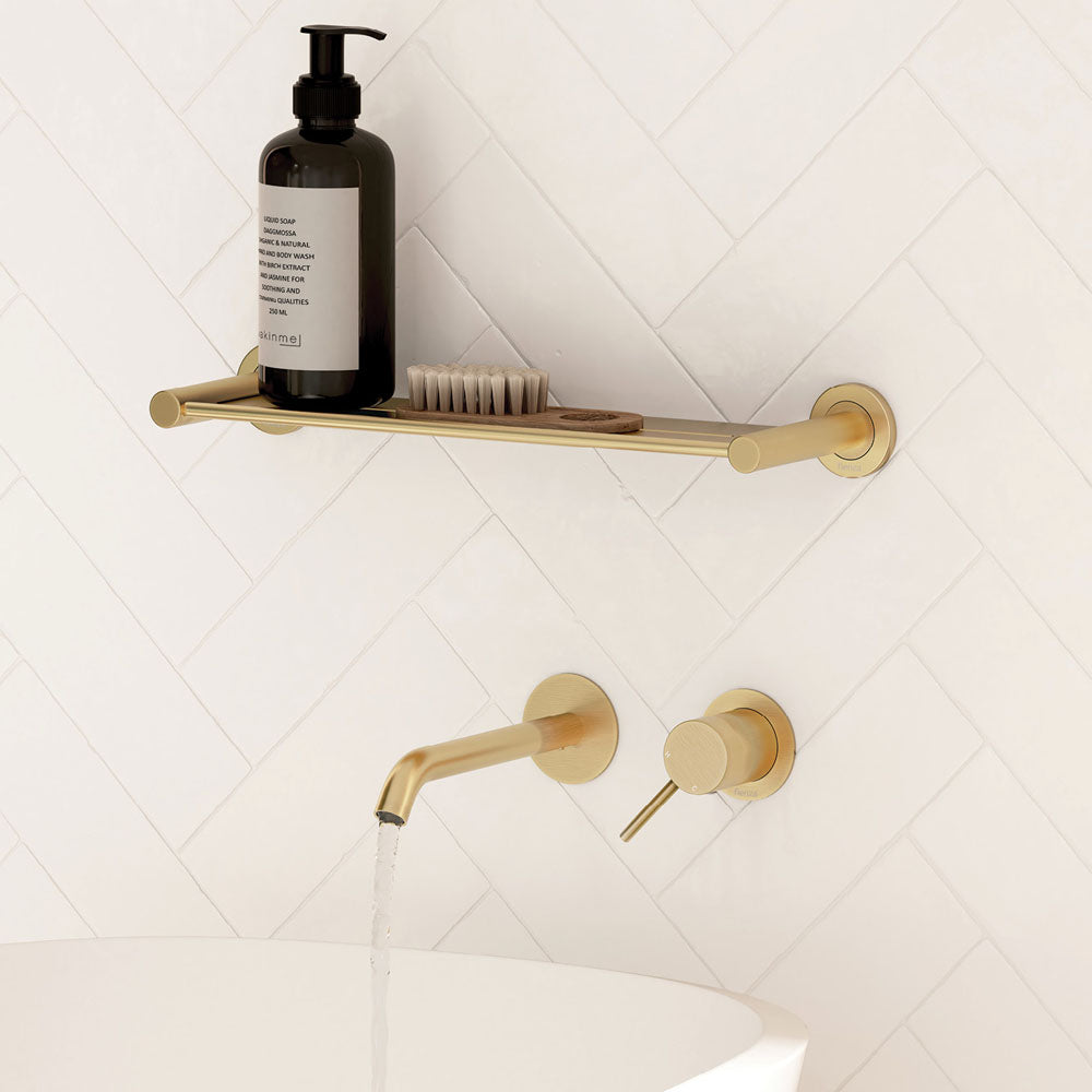 Fienza Kaya Basin/Bath Wall Mixer Set Round Plates 160mm Outlet, Urban Brass