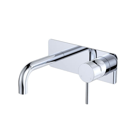 Fienza Kaya Basin/Bath Wall Mixer Set Rectangular Plate 130mm Outlet, Chrome