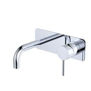 Fienza Kaya Basin/Bath Wall Mixer 130mm Outlet Set Dress Kit Rectangular Plate, Chrome