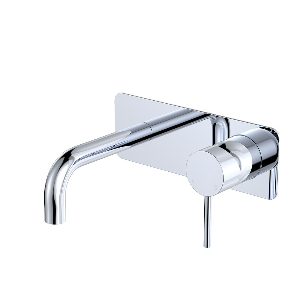 Fienza Kaya Basin/Bath Wall Mixer 130mm Outlet Set Dress Kit Rectangular Plate, Chrome