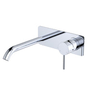 Fienza Kaya Basin/Bath Wall Mixer Set Rectangular Plate 200mm Outlet, Chrome