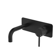 Fienza Kaya Basin/Bath Wall Mixer 130mm Outlet Set Dress Kit Rectangular Plate, Matte Black