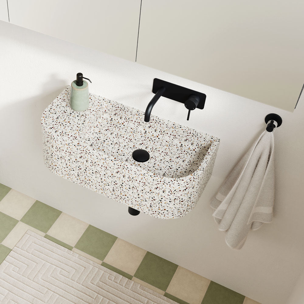 Fienza Kaya Basin/Bath Wall Mixer 130mm Outlet Set Dress Kit Rectangular Plate, Matte Black
