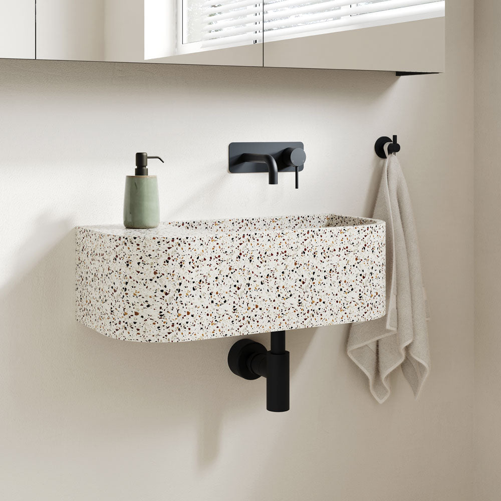 Fienza Kaya Basin/Bath Wall Mixer 130mm Outlet Set Dress Kit Rectangular Plate, Matte Black