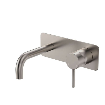Fienza Kaya Basin/Bath Wall Mixer Set Rectangular Plate 130mm Outlet, Brushed Nickel