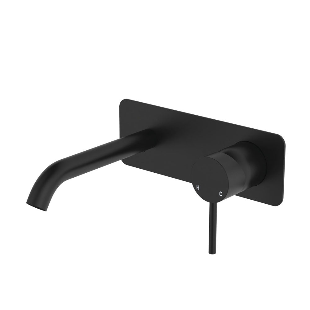 Fienza Kaya Basin/Bath Wall Mixer 160mm Outlet Set Soft Square Plate, Matte Black