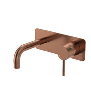 Fienza Kaya Basin/Bath Wall Mixer 130mm Outlet Set Dress Kit Rectangular Plate, Brushed Copper