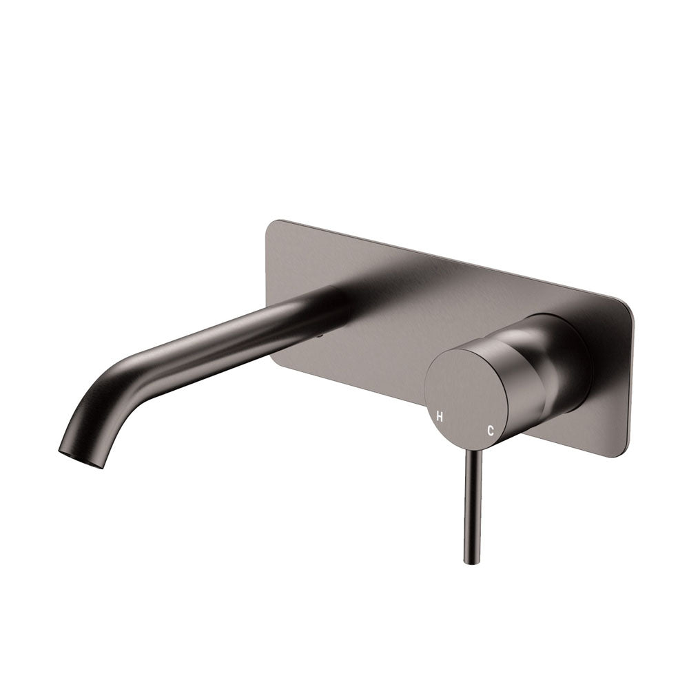 Fienza Kaya Basin/Bath Wall Mixer Set Rectangular Plate 160mm Outlet, Gun Metal