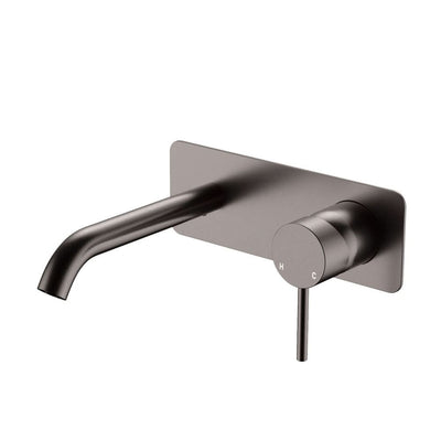 Fienza Kaya Basin/Bath Wall Mixer Set Rectangular Plate 160mm Outlet, Gun Metal