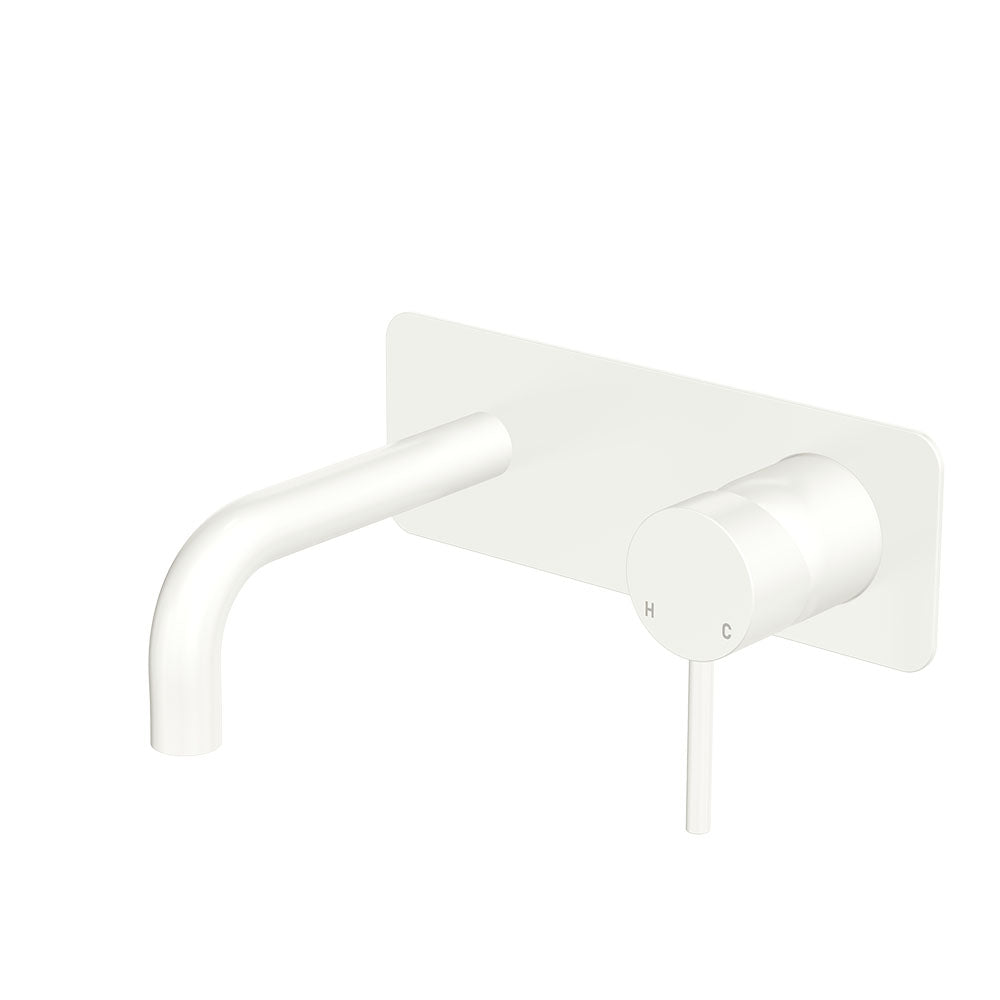 Fienza Kaya Basin/Bath Wall Mixer Set Rectangular Plate 130mm Outlet, Matte White