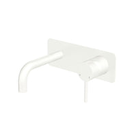 Fienza Kaya Basin/Bath Wall Mixer 130mm Outlet Set Dress Kit Rectangular Plate, Matte White
