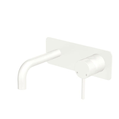 Fienza Kaya Basin/Bath Wall Mixer Set Rectangular Plate 130mm Outlet, Matte White