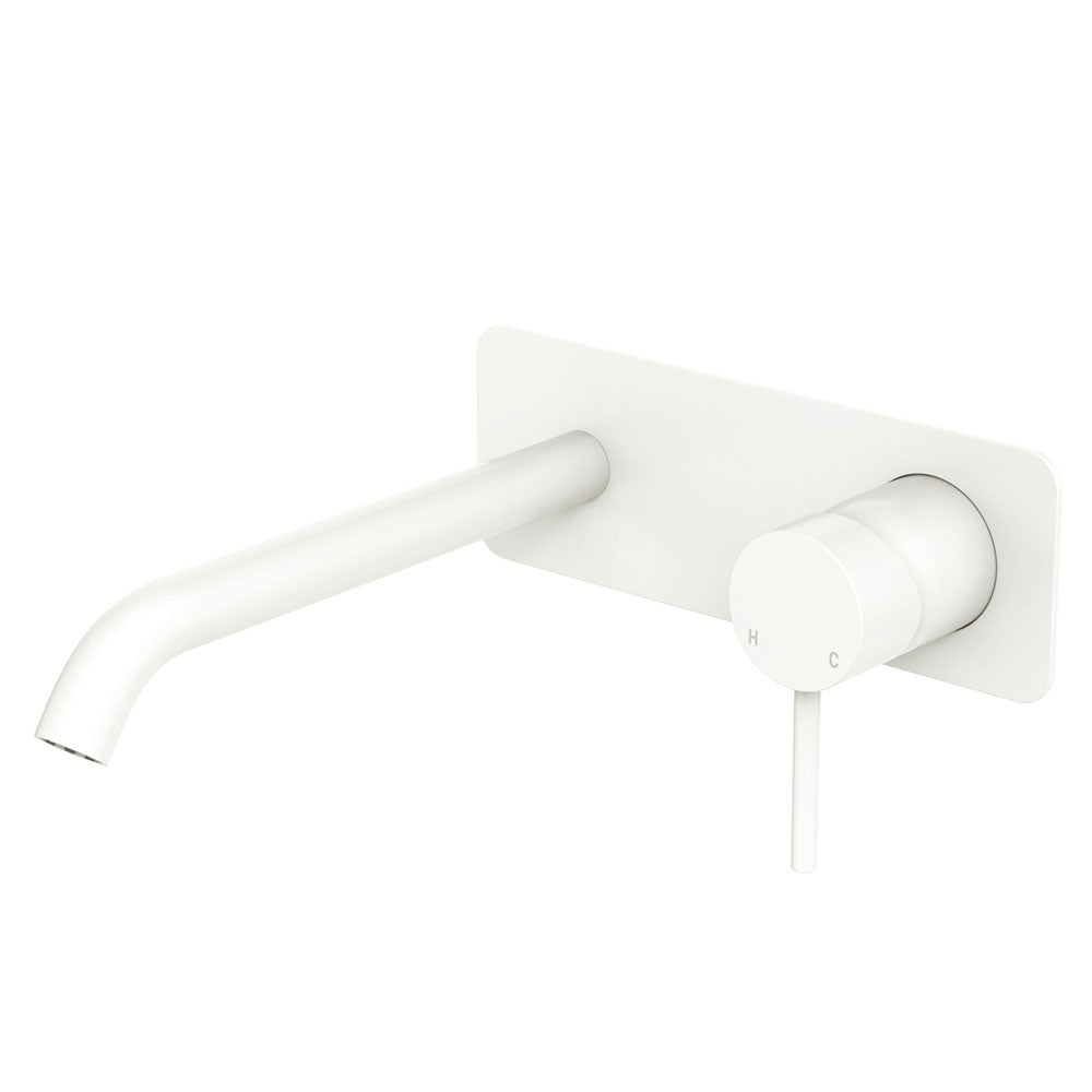 Fienza Kaya Basin/Bath Wall Mixer Set Rectangular Plate 200mm Outlet, Matte White
