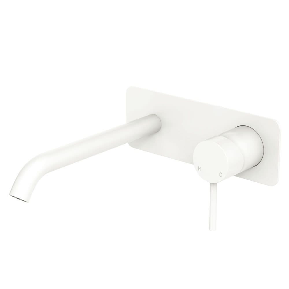 Fienza Kaya Basin/Bath Wall Mixer Dress Kit Set Rectangular Plate 200mm Outlet, Matte White