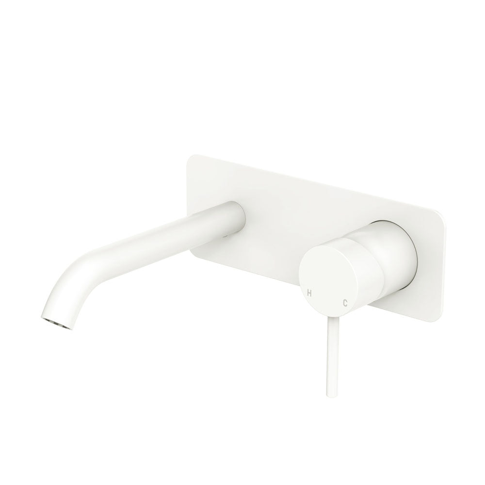 Fienza Kaya Basin/Bath Wall Mixer Set Rectangular Plate 160mm Outlet, Matte White