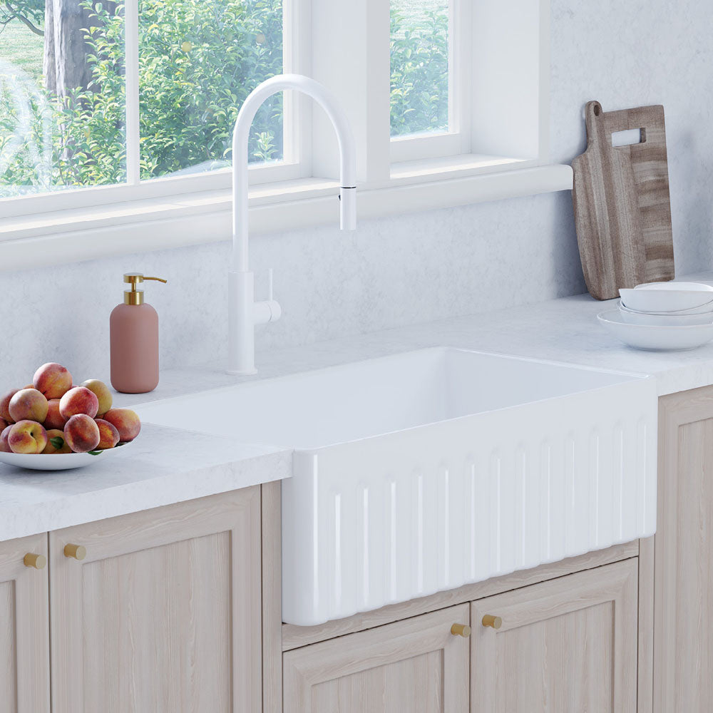 Fienza Kaya Pull Out Sink Mixer, Matte White