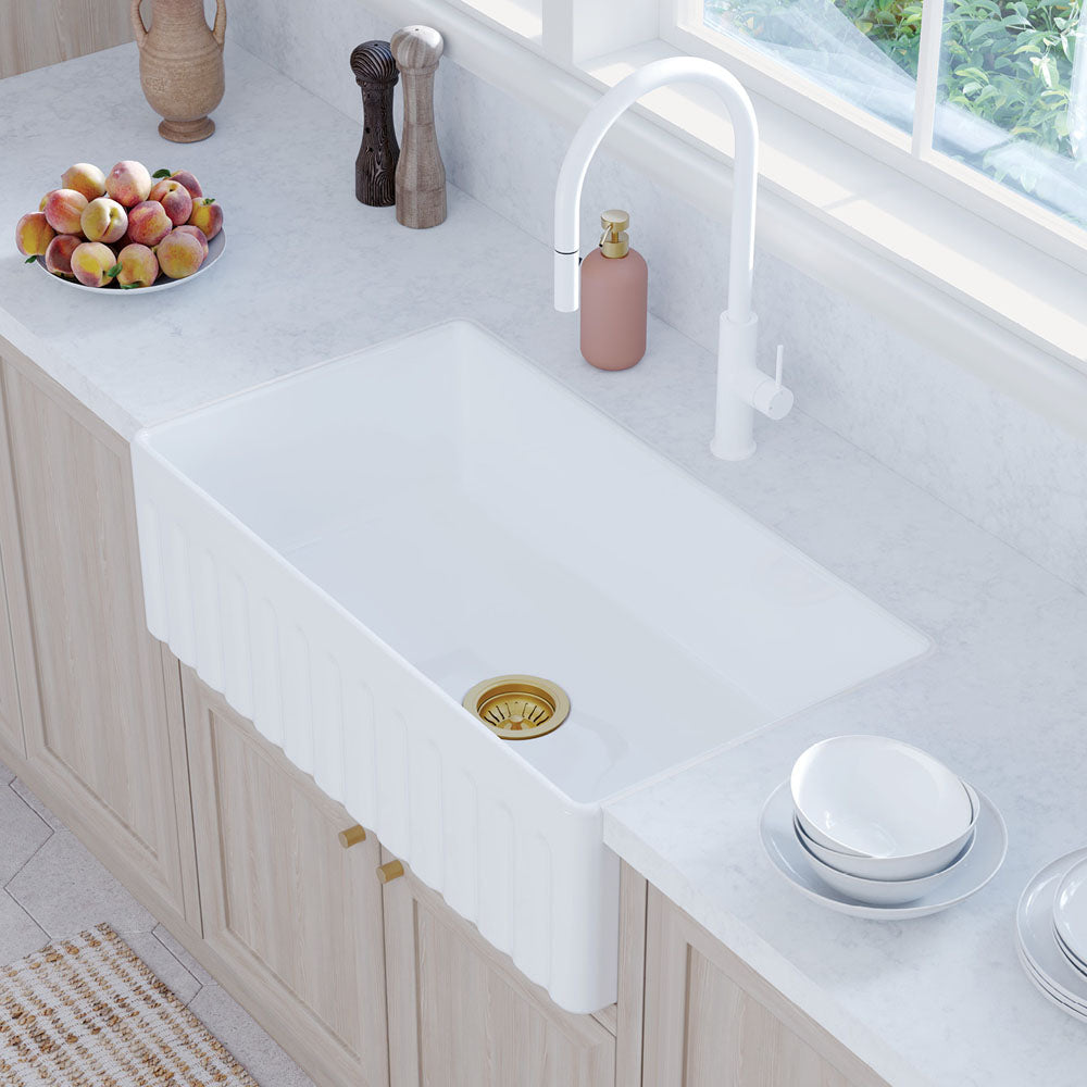 Fienza Kaya Pull Out Sink Mixer, Matte White