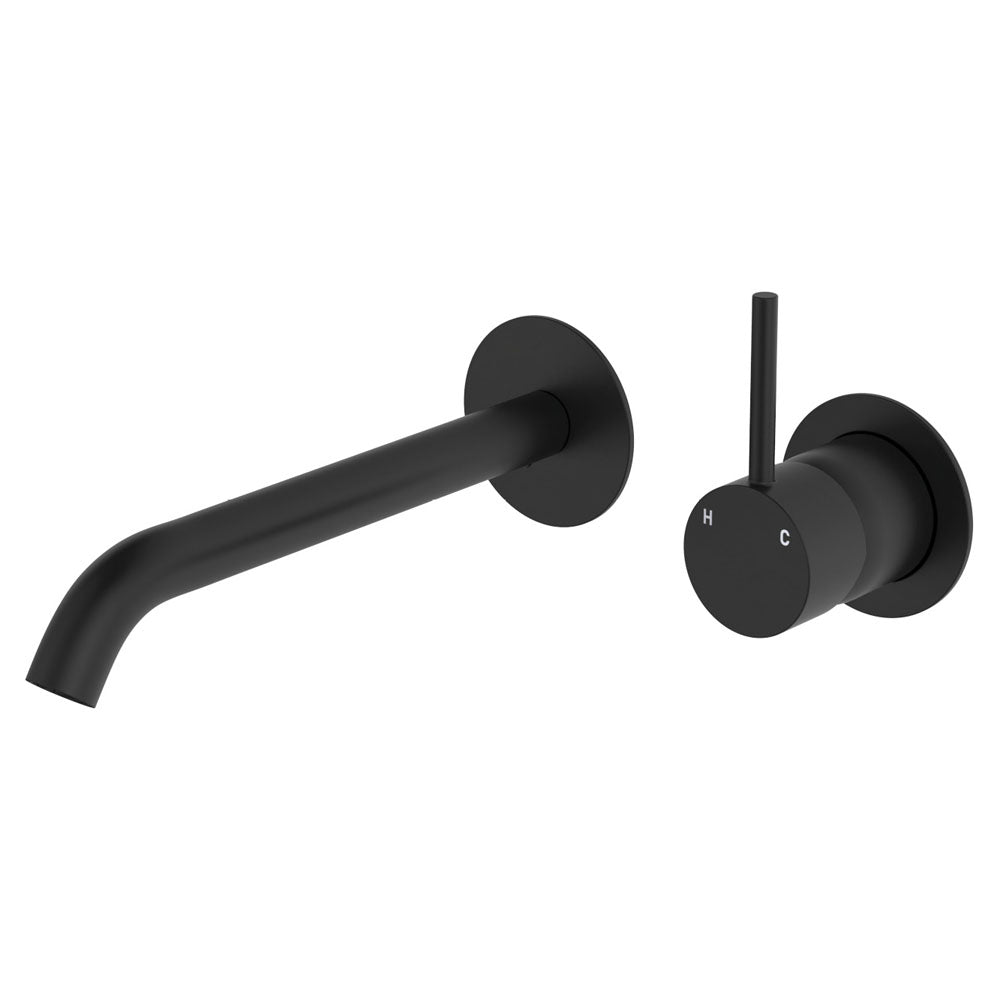 Fienza Kaya Up Basin/Bath Wall Mixer Set Round Plates 200mm Outlet, Matte Black
