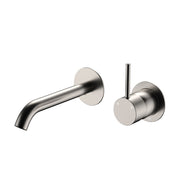 Fienza Kaya Up Basin/Bath Wall Mixer Set Round Plates 160mm Outlet, Brushed Nickel