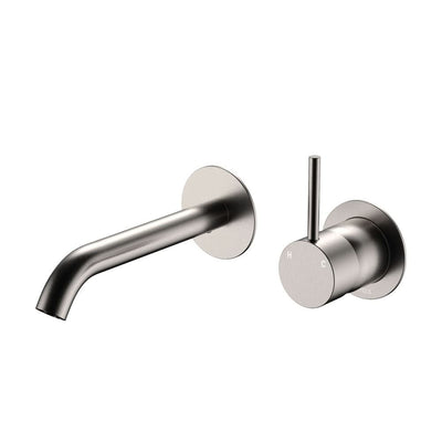 Fienza Kaya Up Basin/Bath Wall Mixer Set Round Plates 160mm Outlet, Brushed Nickel