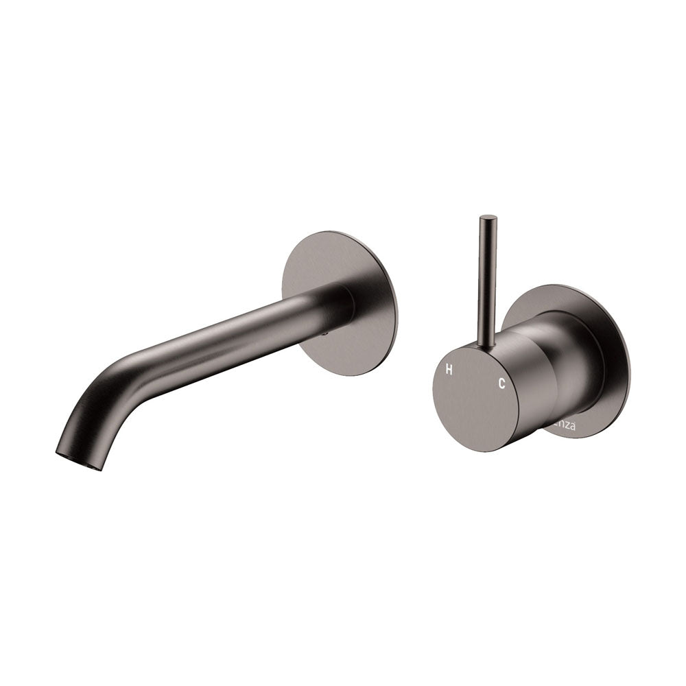 Fienza Kaya Up Basin/Bath Wall Mixer Set Round Plates 160mm Outlet, Gun Metal