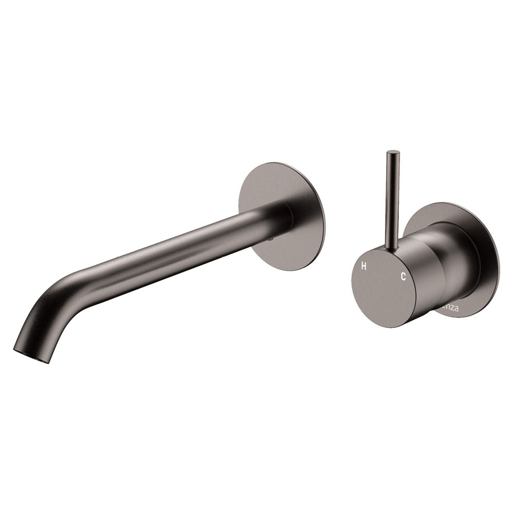 Fienza Kaya Up Basin/Bath Wall Mixer Set Round Plates 160mm Outlet, Gun Metal