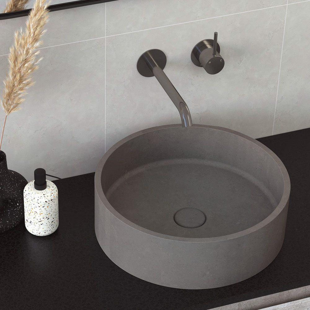 Fienza Kaya Up Basin/Bath Wall Mixer Set Round Plates 160mm Outlet, Gun Metal