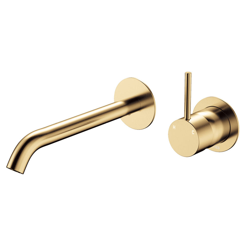 Fienza Kaya Up Basin/Bath Wall Mixer Set Round Plates 200mm Outlet, Urban Brass