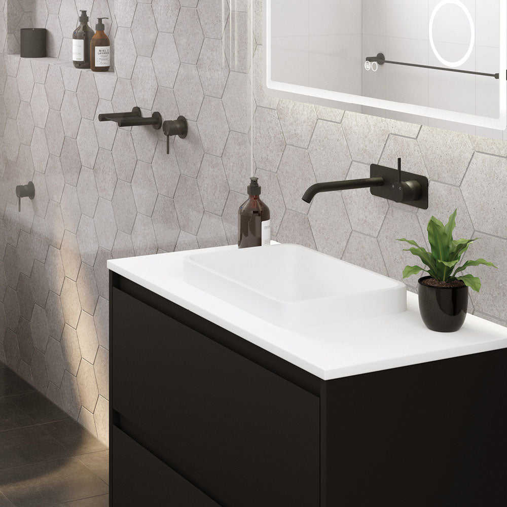 Fienza Kaya Up Basin/Bath Wall Mixer Dress Kit Set Rectangular Plate 200mm Outlet, Matte Black