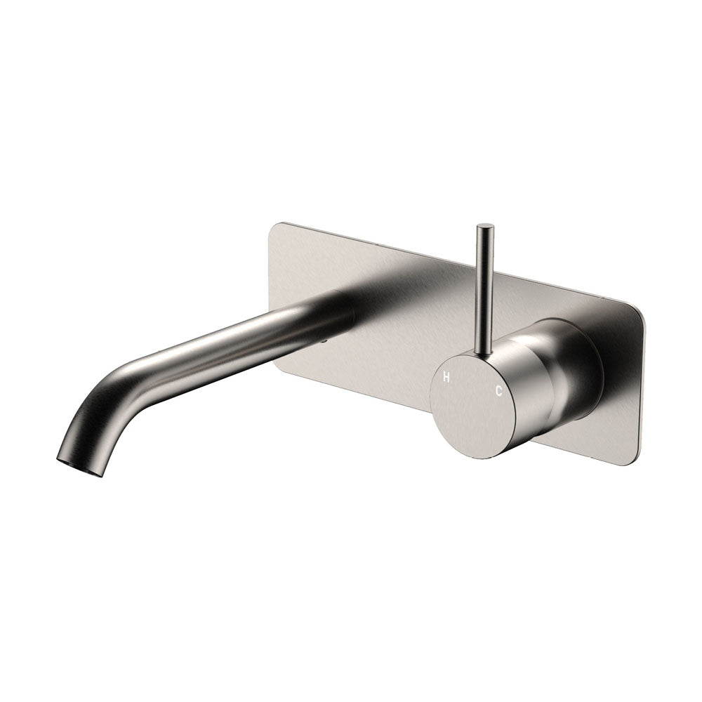 Fienza Kaya Up Basin/Bath Wall Mixer Dress Kit Set Rectangular Plate 160mm Outlet, Brushed Nickel