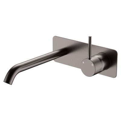 Fienza Kaya Up Basin/Bath Wall Mixer Set Rectangular Plate 200mm Outlet, Gun Metal