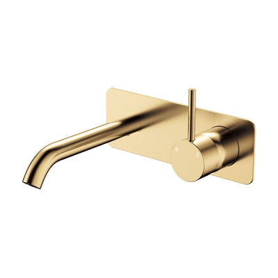 Fienza Kaya Up Basin/Bath Wall Mixer Set Rectangular Plate 160mm Outlet, Urban Brass