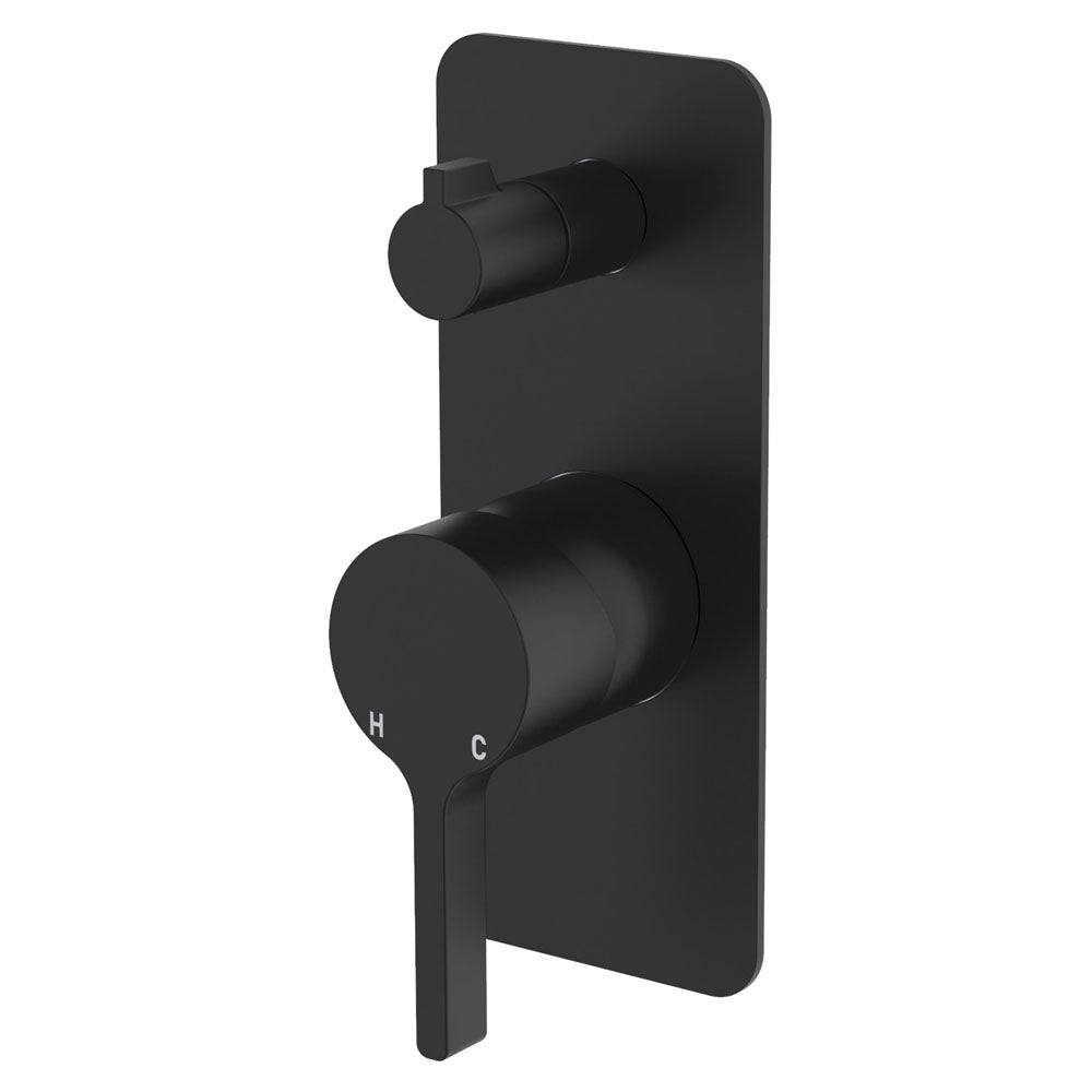 Fienza Sansa Wall Diverter Mixer Smalll Rectangular Plate, Matte Black