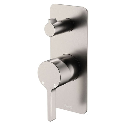 Fienza Sansa Wall Diverter Mixer Small Rectangular Plate, Brushed Nickel