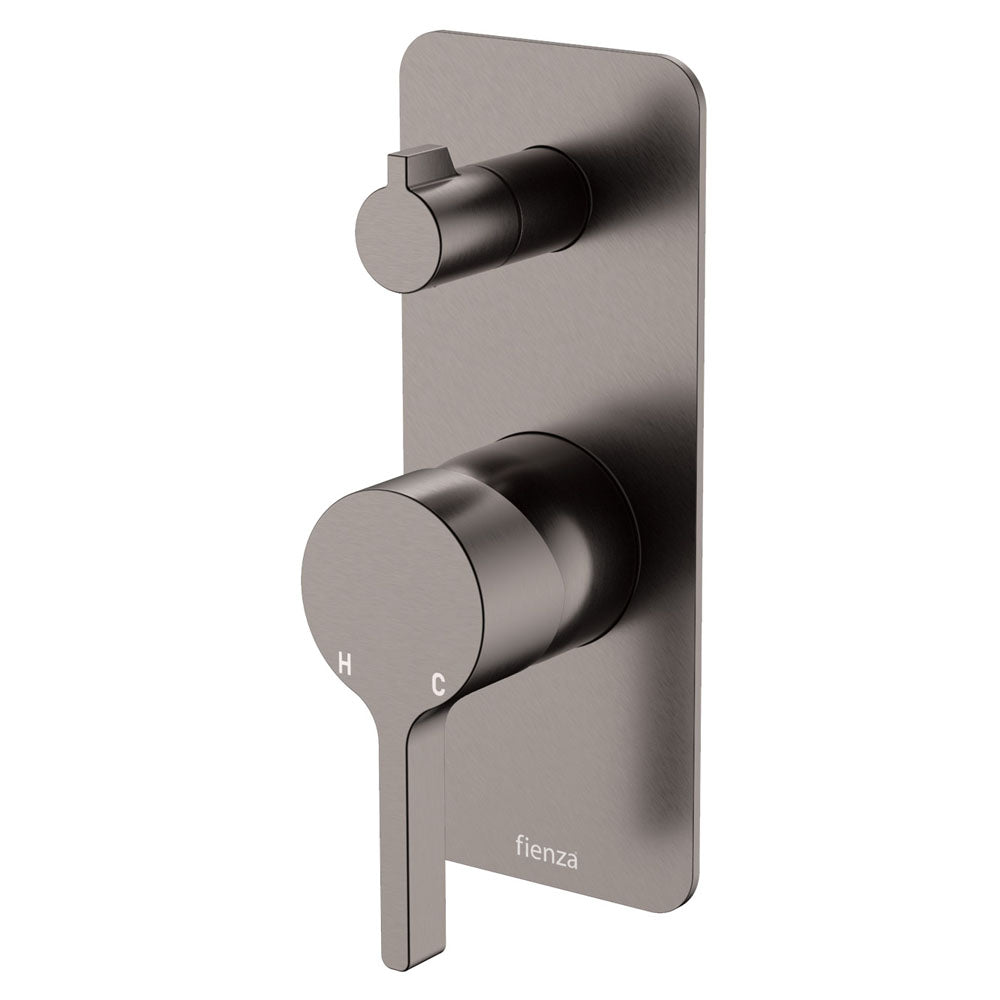Fienza Sansa Wall Diverter Mixer Smalll Rectangular Plate, Gun Metal