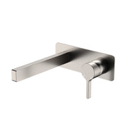 Fienza Sansa Wall Basin Mixer Set Square Plate 180mm Outlet, Brushed Nickel
