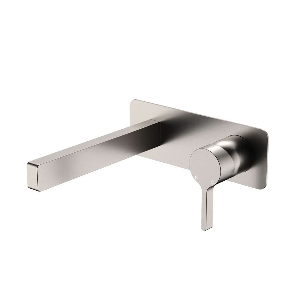 Fienza Sansa Wall Basin Mixer Dress Kit Set Rectangular Plate 180mm Outlet Sus30, Brushed Nickel