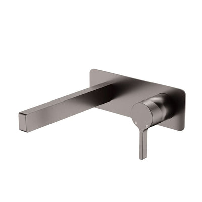 Fienza Sansa Wall Basin Mixer Set Square Plate 180mm Outlet, Gun Metal