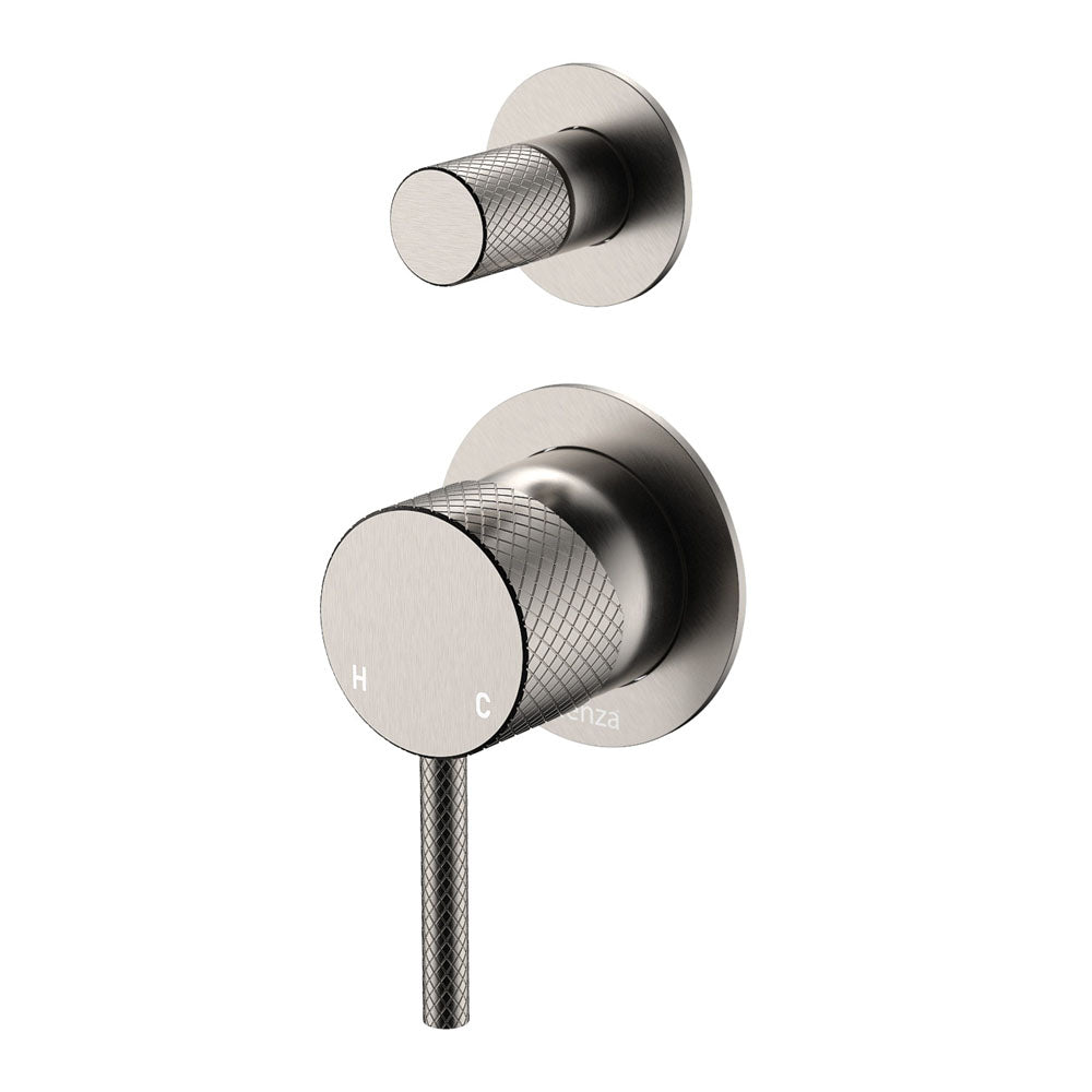 Fienza Axle Wall Diverter Mixer Small Round Plates, Brushed Nickel