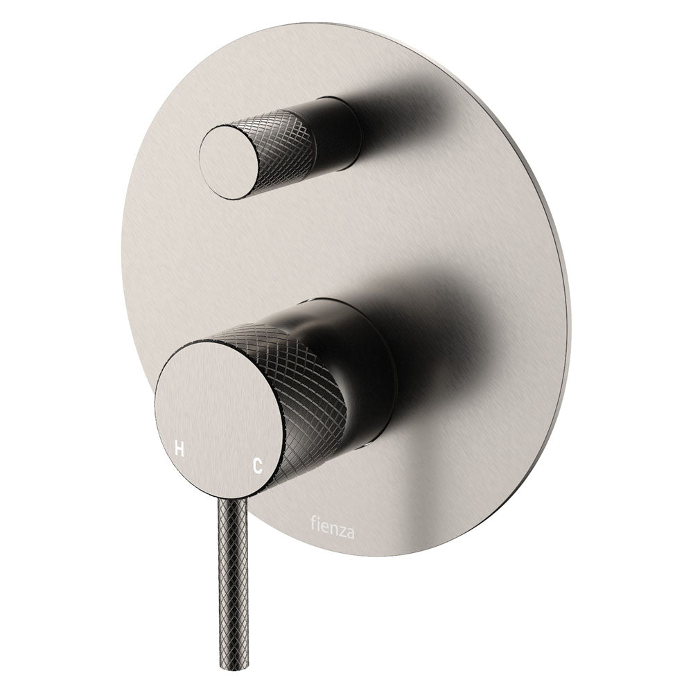 Fienza Axle Wall Diverter Mixer Large Round Plate, Brushed Nickel
