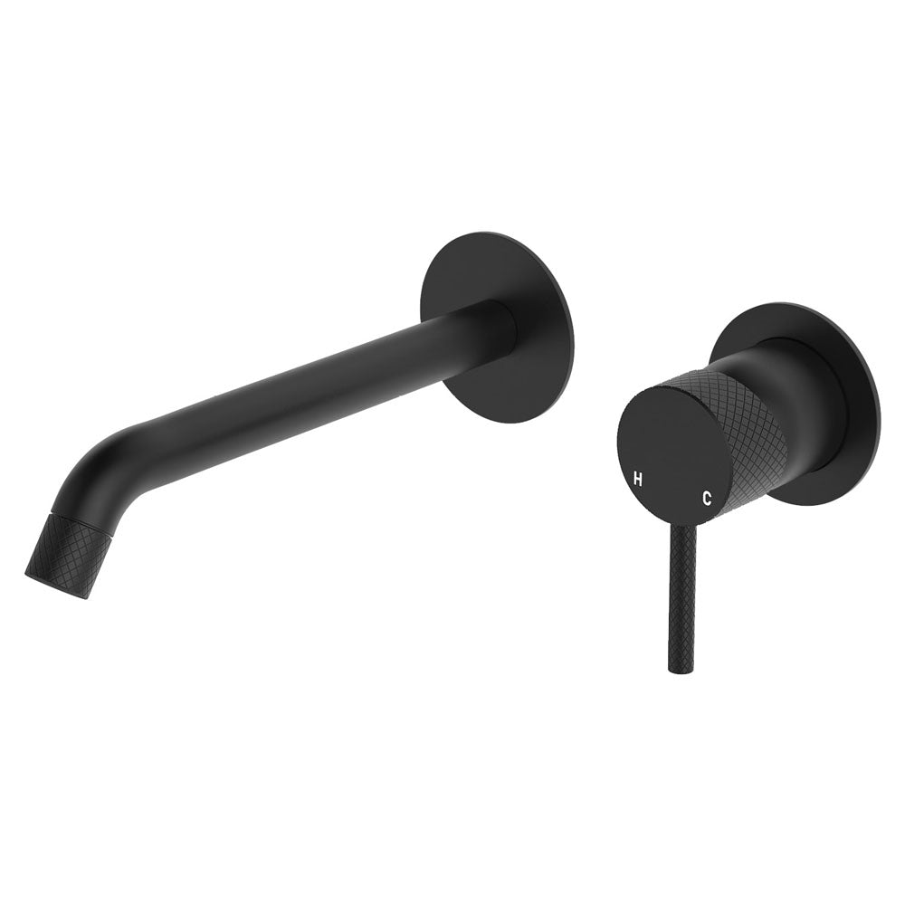 Fienza Axle Basin/Bath Wall Mixer With 200mm Outlet Round Plates, Matte Black